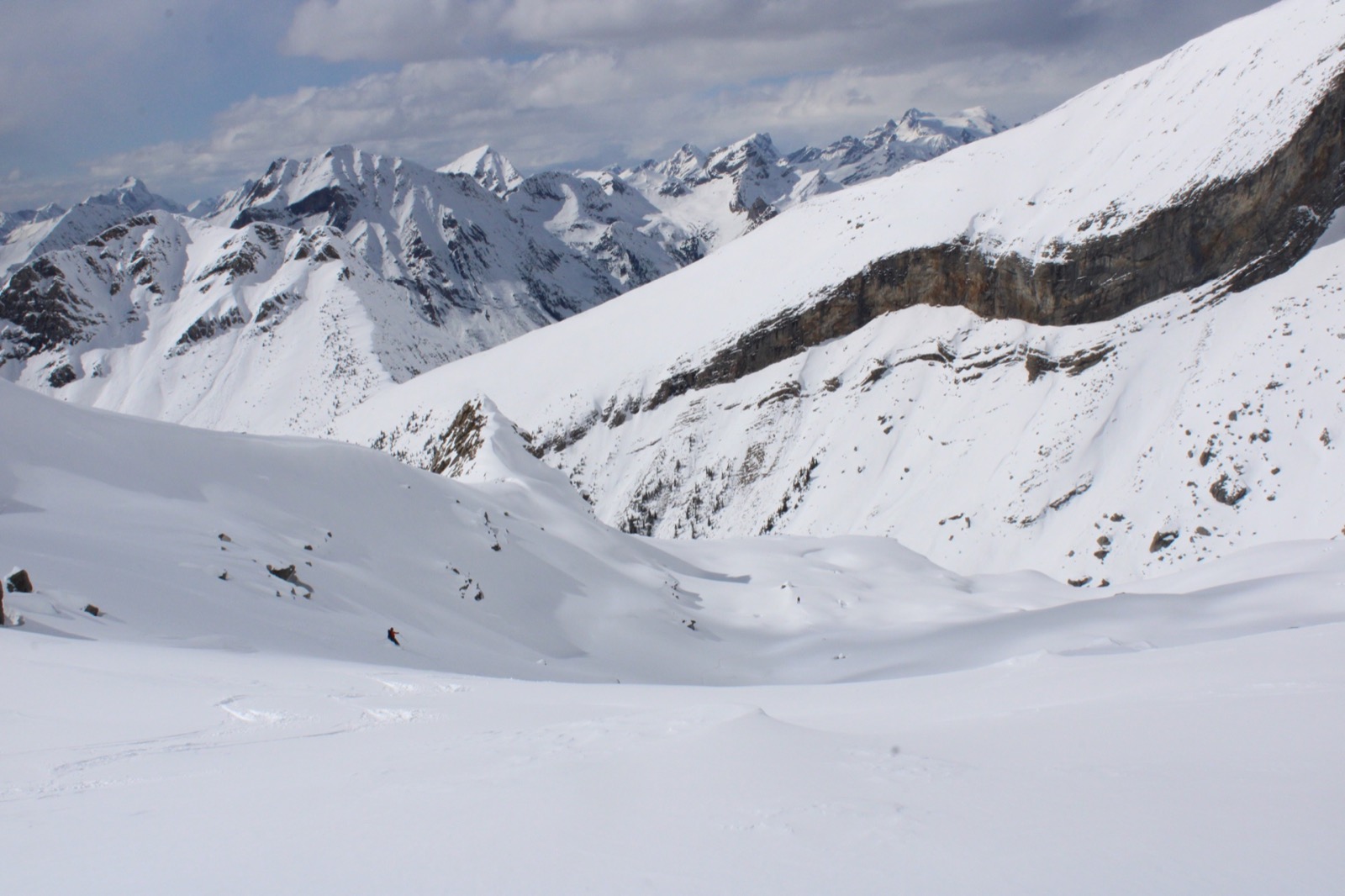 Skiing above the Stanley Mitchell Hut.