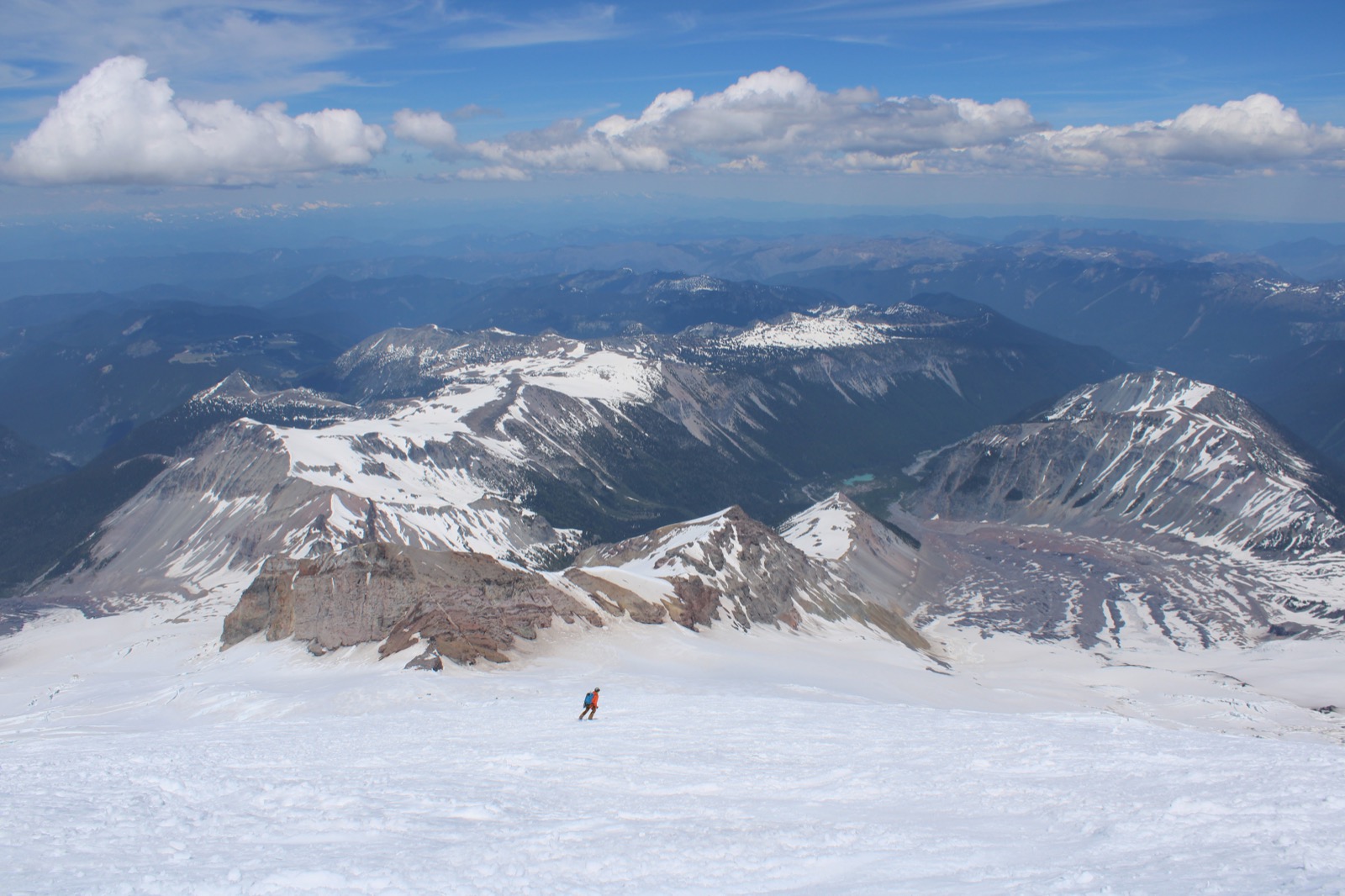 Skiing down the Emmons.