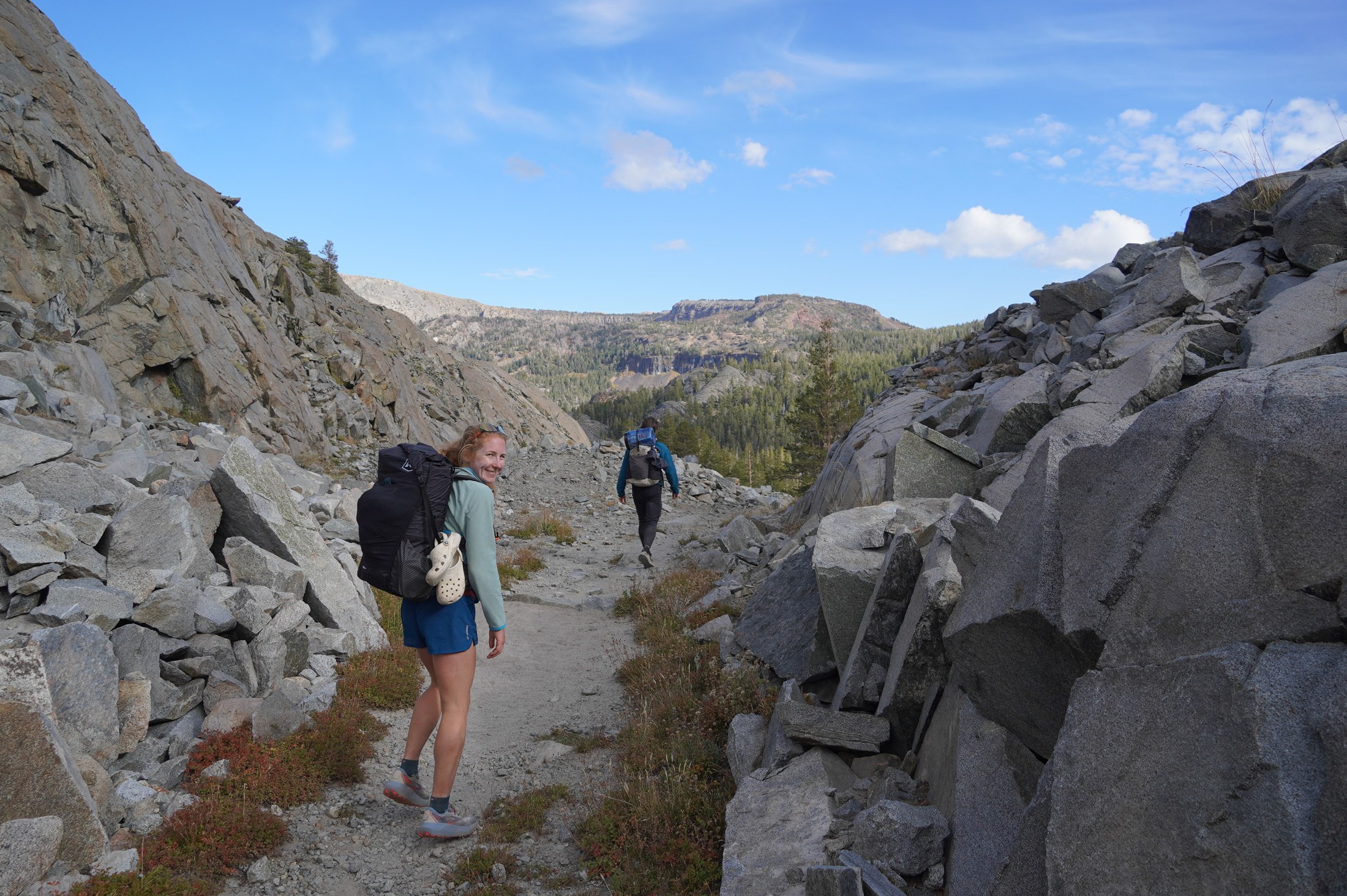 Following the trail between granite walls