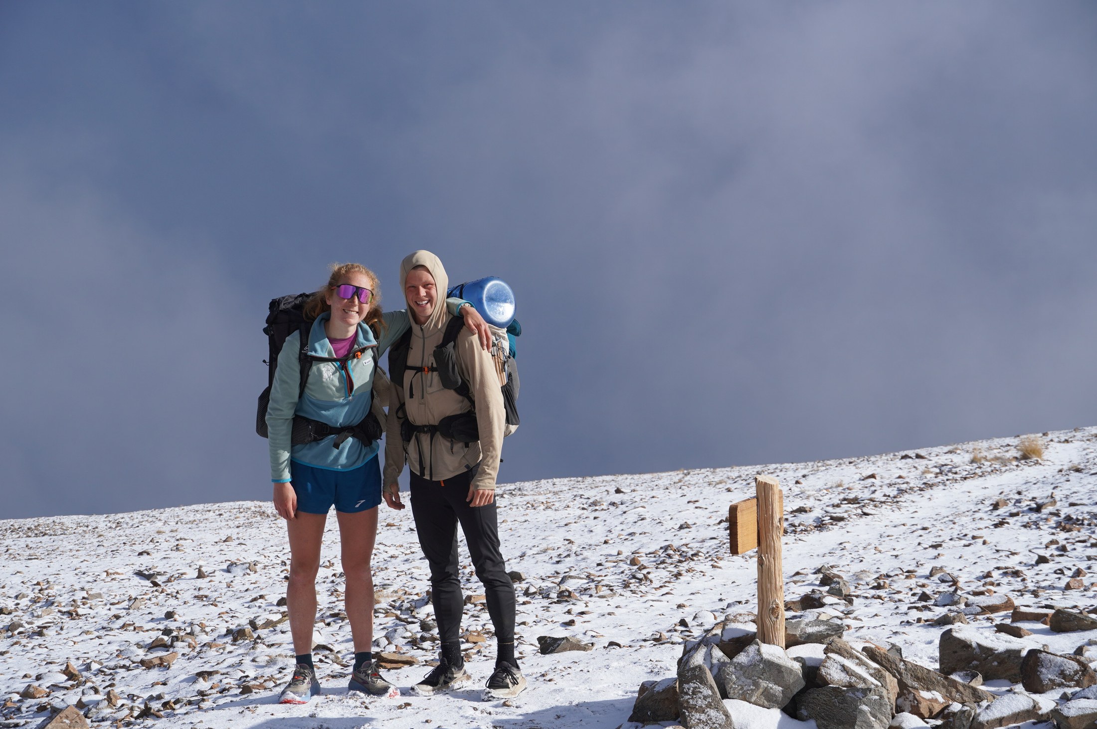 Mary and Charlie at the snowy pass